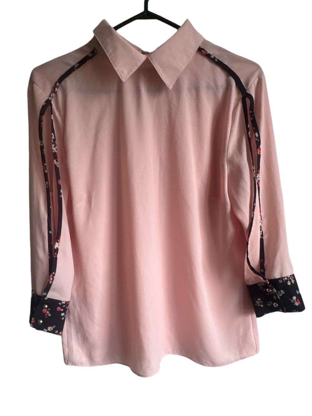 M&S COLLECTION Womens Light Pink Sheer Blouse Split Sleeve Floral Trim Size XL